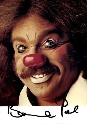 Ak Schauspieler Bernhard Paul, Portrait als Clown im Zirkus Roncalli, Autogramm