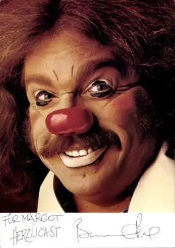 Ak Schauspieler Bernhard Paul, Portrait als Clown im Zirkus Roncalli, Autogramm