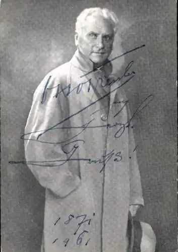 Ak Schauspieler Otto Tressler, Standportrait, Hut, Mantel Autogramm