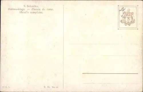 Künstler Ak Solomko, S., Herzensklage, Frau in Tracht, Krähe