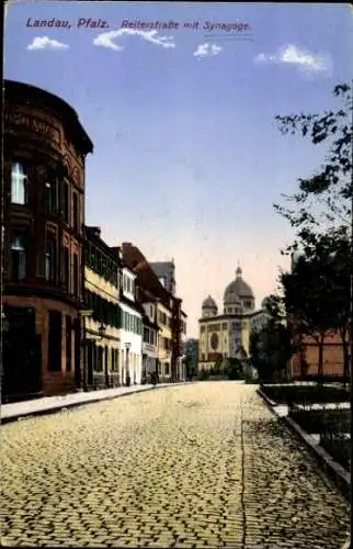 Judaika Ak Landau in der Pfalz, Reiterstraße mit Synagoge