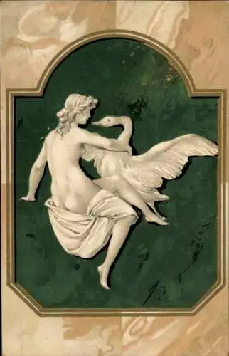 Jugendstil Litho Leda und der Schwan