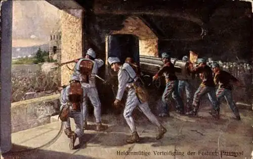 Künstler Ak Przemyśl Polen, Heldenmäßige Verteidigung der Festung, KuK Soldaten, I WK