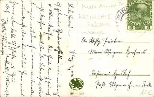 Künstler Ak Siegreiches Vordringen in Russland, Kuk Armee, Artillerie, Soldaten
