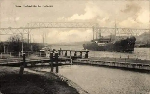 Ak Holtenau Kiel, Neue Hochbrücke, Dampfer im Kaiser Wilhelm Kanal