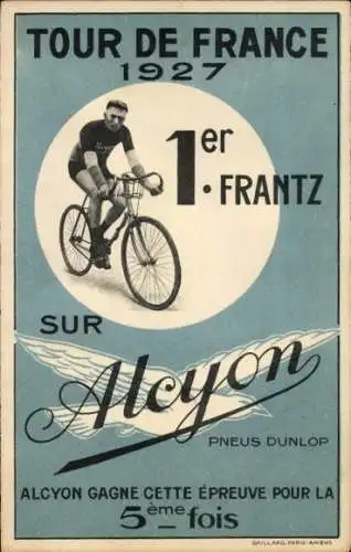 Ak Tour de France 1927, 1er Frantz sur Alcyon