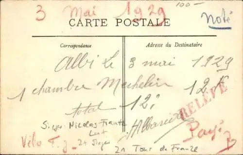 Ak Tour de France 1927, 1er Frantz sur Alcyon