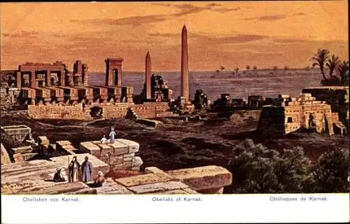 Künstler Ak Perlberg, F., Karnak Ägypten, Blick auf die Obelisken, Ruinen