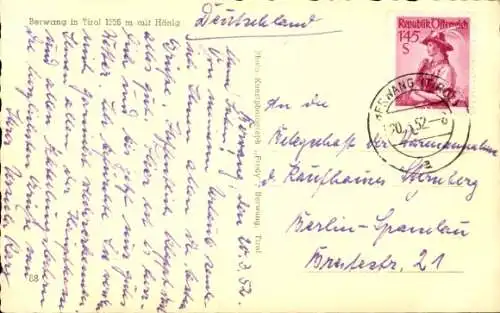 Ak Berwang in Tirol, Wintermotiv, Ort mit Hönig