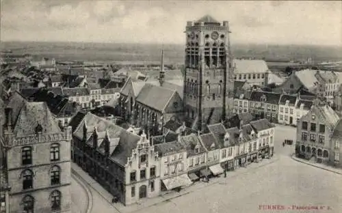 Ak Furnes Veurne Westflandern, Panorama, Platz, Amtsgebäude