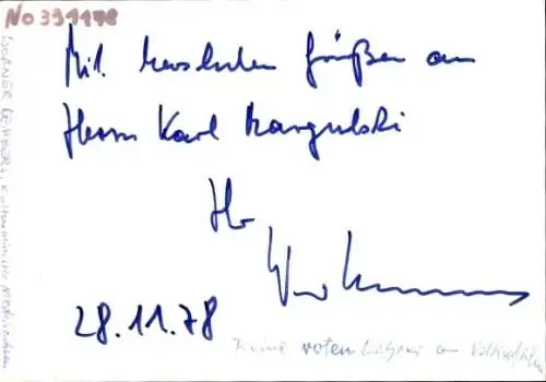 Foto Ak Politiker Werner Remmers, Kultusminister, Autogramm