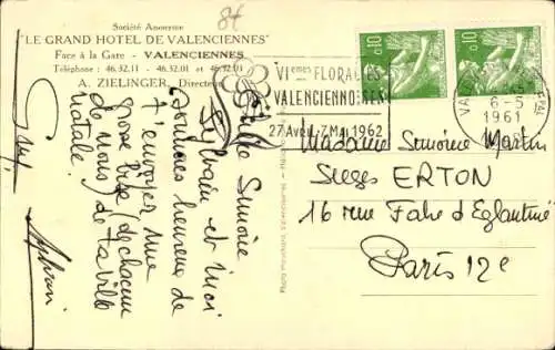 Ak Valenciennes Nord, Grand Hotel, Propr. A. Zielinger