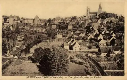 Ak Semur en Auxois Côte-d’Or, vue generale prise du Viaduc