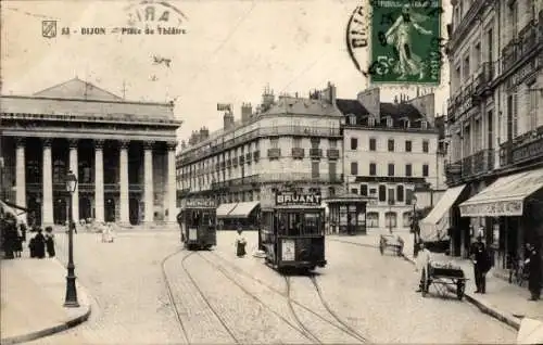 Ak Dijon Côte d'Or, Place du Theatre, Straßenbahnen