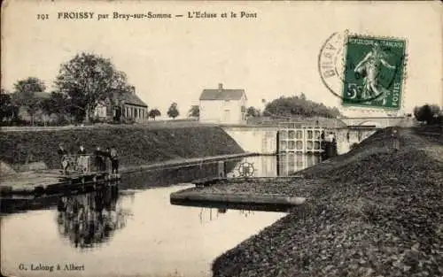 Ak Froissy par Bray sur Somme, Ecluse, le Pont