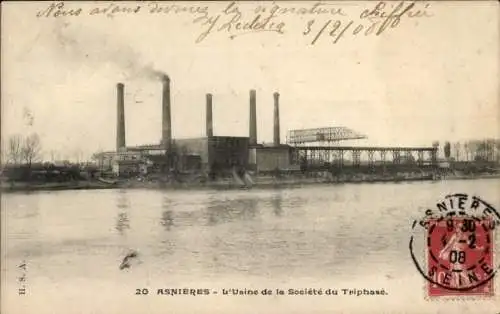 Ak Asnières-sur-Seine Hauts-de-Seine, Société du Dreiphasenfabrik