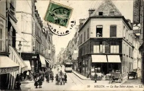 Ak Melun Seine et Marne, La Rue Saint Aspais