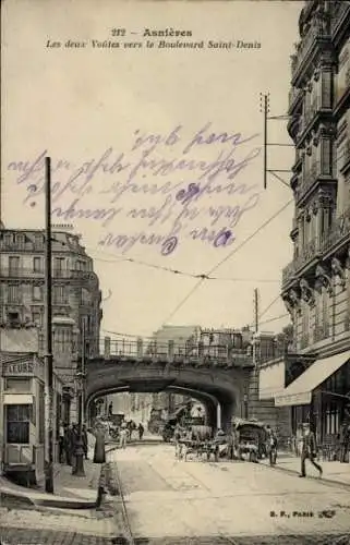 Ak Asnières-sur-Seine Hauts-de-Seine, Les deux Voutes in Richtung Boulevard Saint-Denis