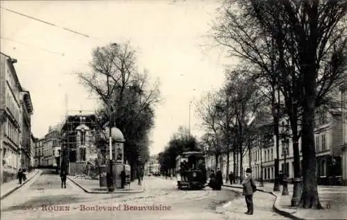 Ak Rouen Seine-Maritime, Boulevard Beauvoisine, Straßenbahn