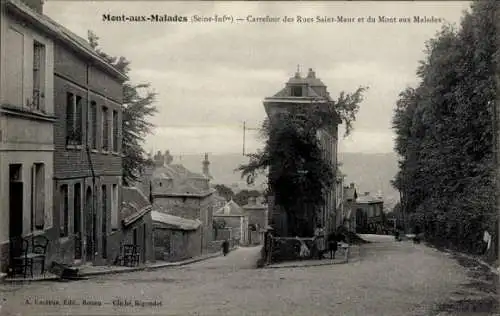 Ak Mont-aux-Malades Seine Maritime, Kreuzung der Rues Saint Maur und Mont-aux-Malades