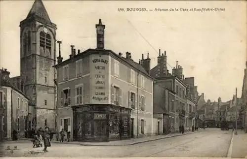 Ak Bourges-Cher, Avenue de la Gare, Rue Notre Dame