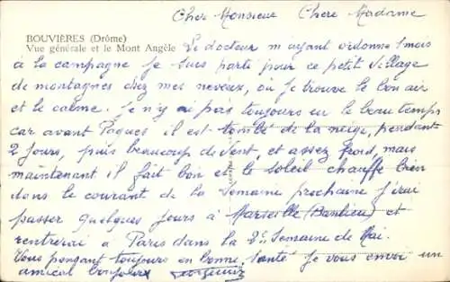 Ak Bouvières Drôme, vue generale et le Mont Angele