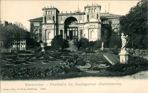 Ak Karlsruhe in Baden Württemberg, Festhalle im Stadtgarten, Gartenseite