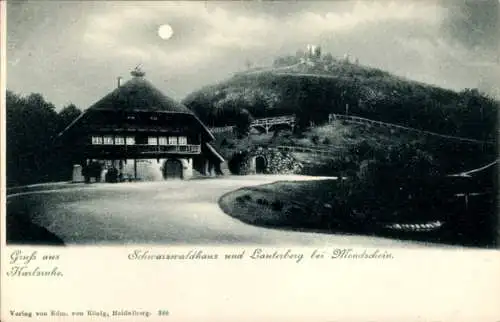 Ak Karlsruhe in Baden, Schwarzwaldhaus, Lauterberg, Nacht, Vollmond