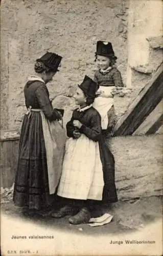 Ak Kanton Wallis, Kinder in schweizerischer Volkstracht