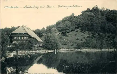 Ak Karlsruhe in Baden, Lauterberg, See, Schwarzwaldhaus