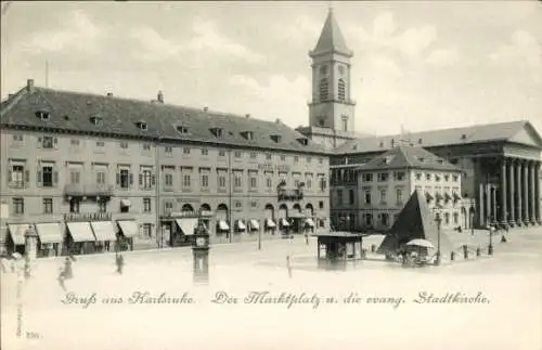 Ak Karlsruhe in Baden, Marktplatz, Evangelische Stadtkirche