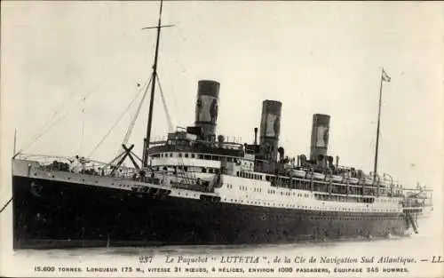 Ak Passagierschiff Lutetia, Cie de Navigation Sud Atlantique