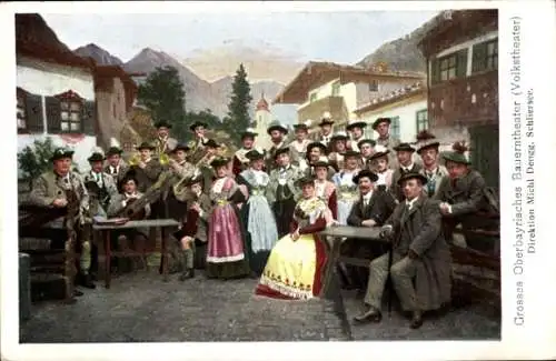 Ak Großes Oberbayrisches Bauerntheater, Volkstheater, Trachten, Lederhose, Dirndl, Instrumente