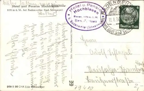 Ak Badenweiler im Schwarzwald, Hotel und Pension Hochblauen