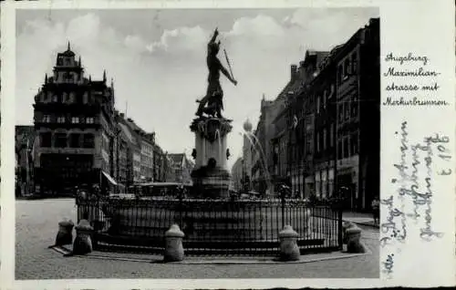 Ak Augsburg in Schwaben, Maximilianstraße mit Merkurbrunnen