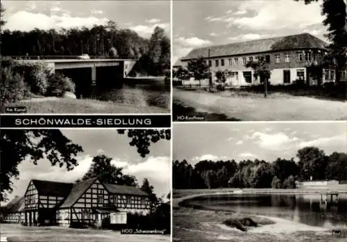 Ak Schwanenkrug Schönwalde Glien Havelland, Am Kanal, HO-Kaufhaus, Bad, HOG Schwanenhaus