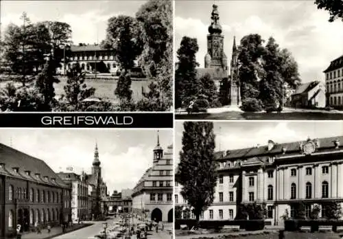 Ak Hansestadt Greifswald, Blick zum Bahnhof, Dom St. Nikolai, Platz der Freundschaft, Universität