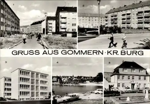 Ak Gommern in Sachsen Anhalt, Zum Holländer, Albert Schweitzer Str., Oberschule II, Am Kulk, Rathaus