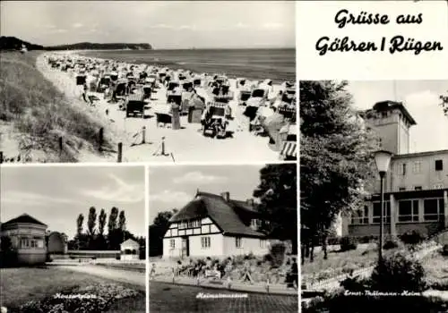 Ak Ostseebad Göhren auf Rügen, Strandansicht, Konzertplatz, Heimatmuseum, Ernst-Thälmann-Heim