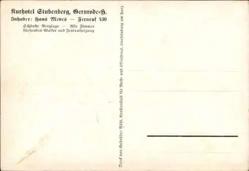 Ak Gernrode Quedlinburg im Harz, Kurhotel Stubenberg