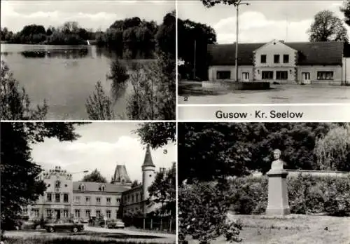 Ak Gusow Platkow, Grubensee, Konsum Clubgaststätte, Schloss, Fontanepark