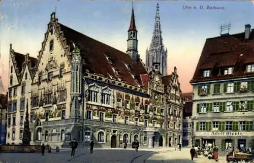 Ak Ulm an der Donau, Rathaus, Geschäft Adolf Ripple