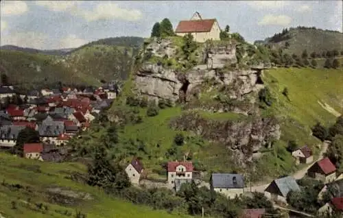 Ak Pottenstein Oberfranken, Teilansicht des Ortes mit Schloss