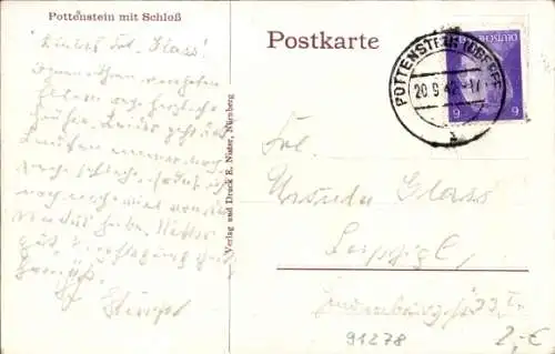 Ak Pottenstein Oberfranken, Teilansicht des Ortes mit Schloss