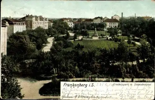 Ak Frankenberg in Sachsen, Friedenspark mit Siegesdenkmal