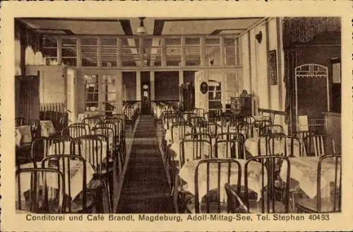 Ak Magdeburg an der Elbe, Konditorei-Café Brandt, Adolf-Mittag-See, Innenansicht