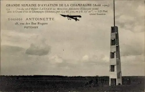 Ak Grande Semaine d'Aviation de la Champagne 1909, Hubert Latham, Antoinette Monoplane