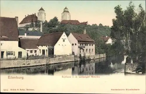 Ak Eilenburg an der Mulde, Schloss von der Leipziger Brücke