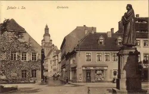 Ak Döbeln in Sachsen, Kirchplatz, Lutherdenkmal, Geschäft Max Albrecht