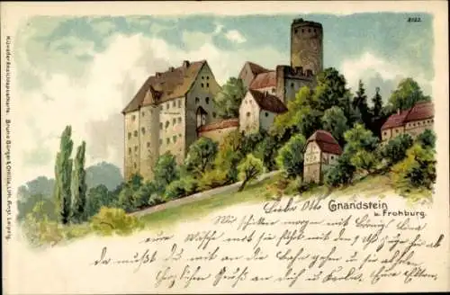 Litho Gnandstein Frohburg in Sachsen, Schloss, Bruno Bürger 2083